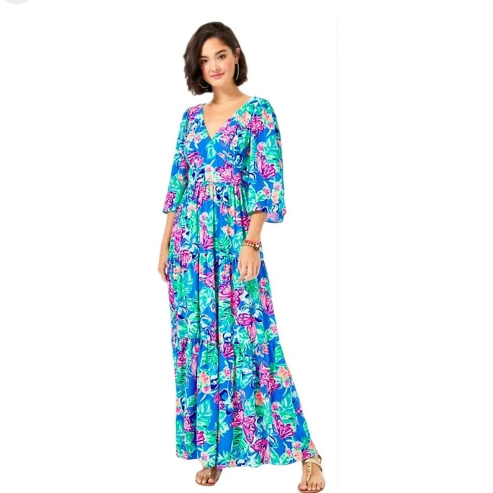 H13 Lilly Pulitzer Rease Maxi Dress Fit-and-Flare Pundy‎ Blue Isle Be Back